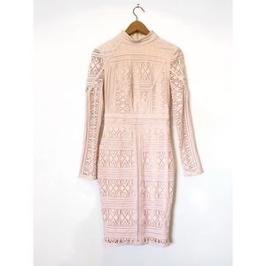 Misguided Lace Long Sleeve High Neck Midi Dress